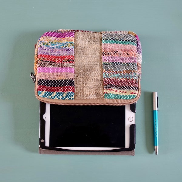 upcycled Sari mini tablet cases, Recycled mini iPad handmade repurposed cotton saris, Ethical organic eco-friendly striped mini tablet cases