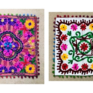 Suzani cushion covers, cotton floral hand embroidered, traditional bohemian colourful eco-friendly eclectic home décor cushion covers image 7