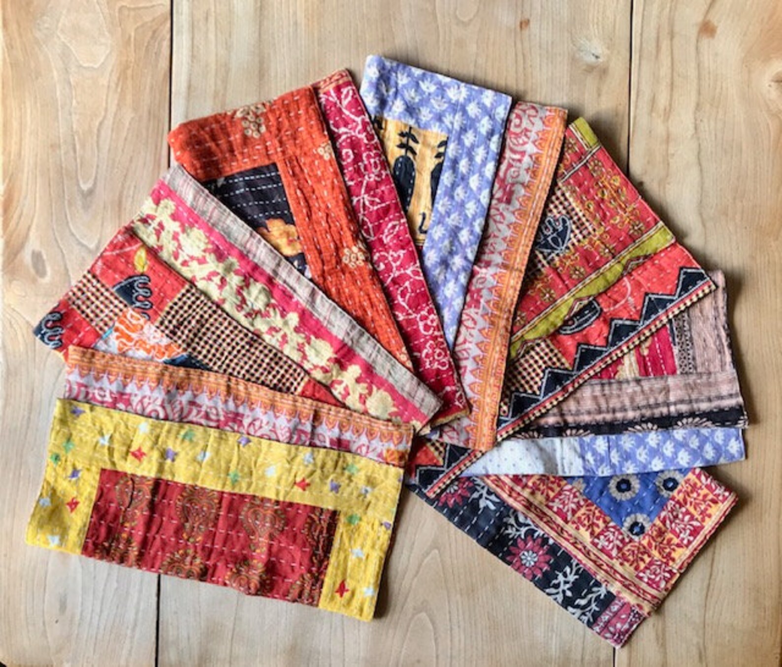 Pair Vintage Kantha Table Napkins Indian Block Print Upcycled Etsy Sweden