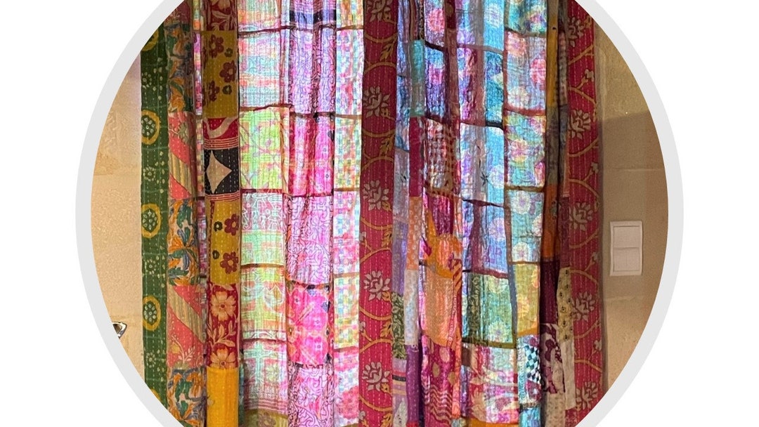 Indian Patchwork 60 Inch Drop Curtains Vintage Kantha Etsy UK
