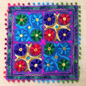 Suzani cushion covers, cotton floral hand embroidered, traditional bohemian colourful eco-friendly eclectic home décor cushion covers Purple