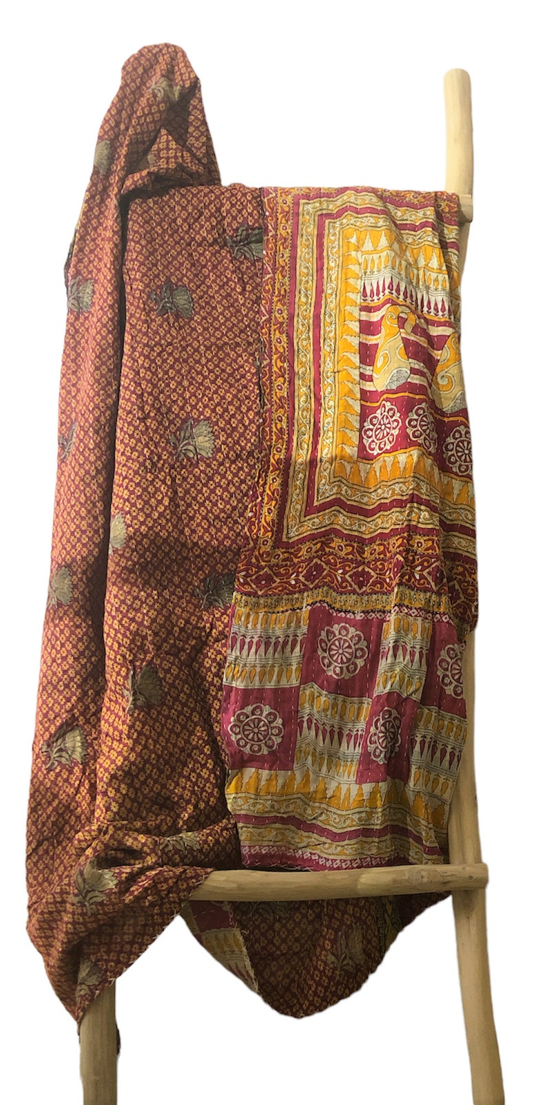 jeté Kantha vintage, couverture réversible en coton fait main recyclée, décor de maison éclectique boho fabriqué à la main jeté brodé à la main recyclé Ditsy Flora