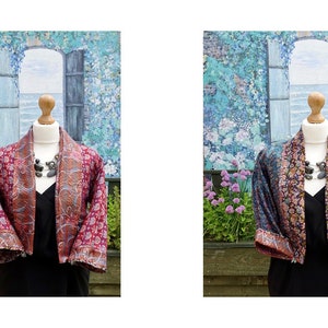 Vintage silk kantha jacket, Upcycled vintage silk fully reversible cropped jacket, Recycled eco-friendly bohemian silk kantha handmade item Size 14 jacket 2