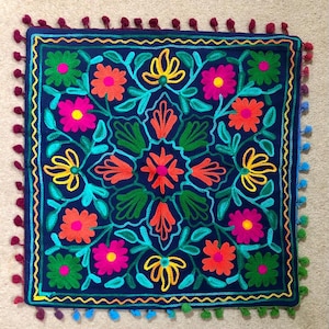 Suzani cushion covers, cotton floral hand embroidered, traditional bohemian colourful eco-friendly eclectic home décor cushion covers image 2