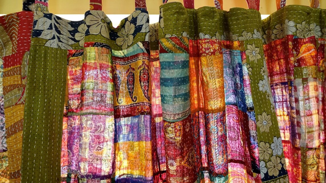 Patchwork 60 Inch Drop Curtains Vintage Indian Cotton Etsy