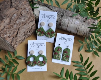 Autumn Green: Polymer Clay Earrings // Handmade Earrings // Autumn Polymer Clay Earrings // Drop Earrings // Statement Earrings