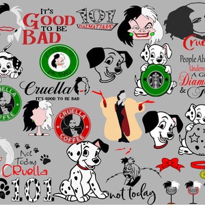 Cruella, 101 Dalmatians, SVG bundle, Cricut, Sublimation, cards, stickers, decals, HTV