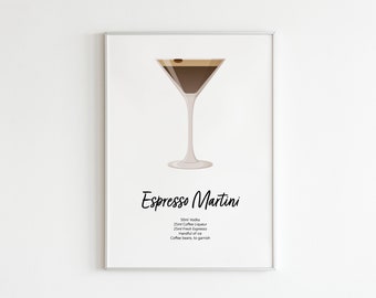 Espresso Martini Cocktail Print, Poster, Cocktail Art, Bar Art, Print, House Warming, Digital Download Wall Art