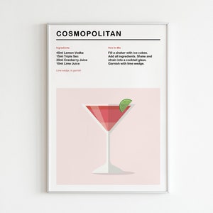 Cosmopolitan Graphic Cocktail Print, Cosmopolitan Poster, Cocktail Art, Bar Art, Print, House Warming, Digital Download Wall Art