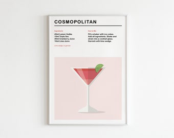 Cosmopolitan Graphic Cocktail Print, Cosmopolitan Poster, Cocktail Art, Bar Art, Print, House Warming, Digital Download Wall Art