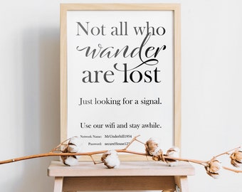 Not all that wander are lost WiFi Print, Poster, Guest bedroom Art, Guest Art, Print, House Warming, Digital Download Wall Art