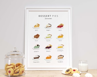 Dessert Pies Print, Pie Art, Kitchen Art and Print, House Warming, Digital Download Wall Art
