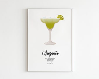 Margarita Cocktail Print, Margarita Poster, Cocktail Art, Bar Art, Print, House Warming, Digital Download Wall Art