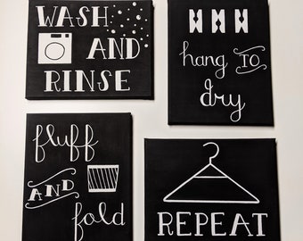 Laundry Room Sign, Laundry Room Décor, Laundry Room Décor Farmhouse, Laundry Room Canvas, Wash and Dry Sign, Hang to Dry Sign, Fluff & Fold