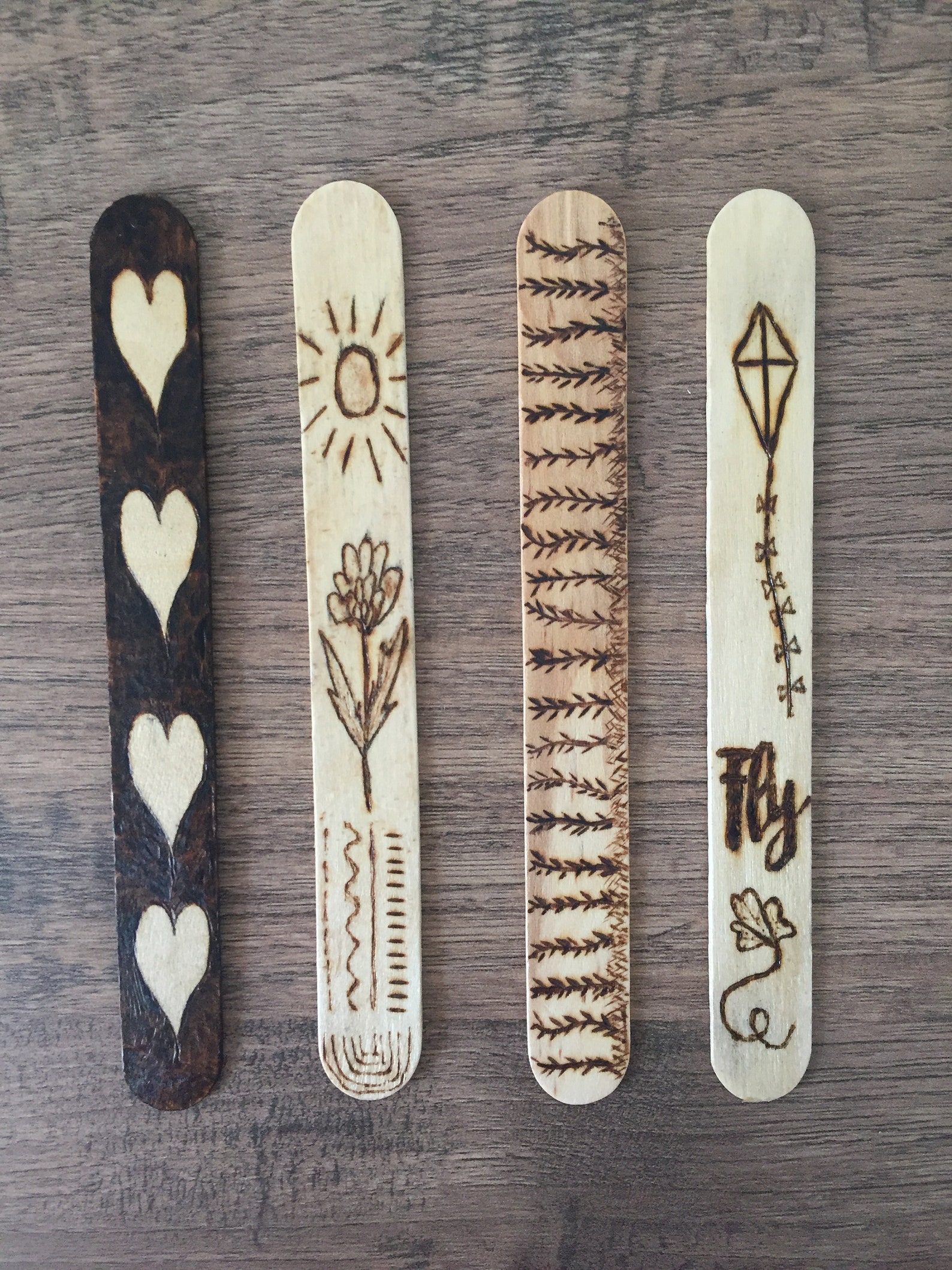 Wooden Burned Bookmarks pyrography design on tongue depressors Etsy