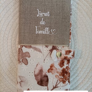 Protège livret de famille lin et motif fleuri doré cadeau de mariage Gaze aquarelle