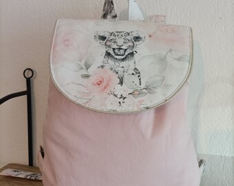 Sac maternelle crèche savane lionceau rose doré personnalisable prénom