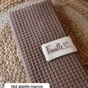 Protège livret de famille lin et motif fleuri doré cadeau de mariage Nid d'abeille marron