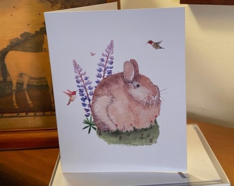Easter / Spring Bunny with Hummingbirds Notecards, 10 boxed cards and envelopes, 4x5 1/2"