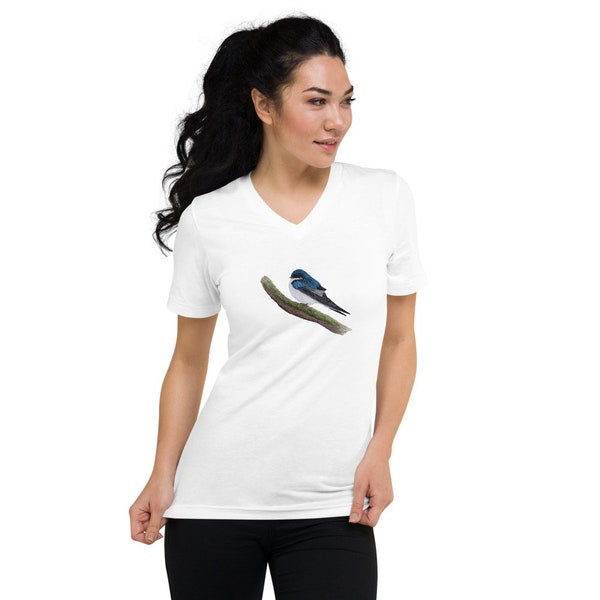 Tree Swallow, Unisex Short Sleeve V-Neck T-Shirt for bird lovers