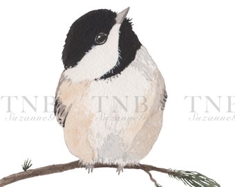 Things Are Looking Up, Chickadee Giclee Print from my original watercolor painting, 5x7"
