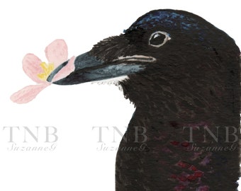 Raven with Flower 5x7" giclée print