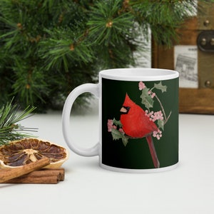 Sweet Christmas / Holiday Cardinal With Holly glänzende Tasse