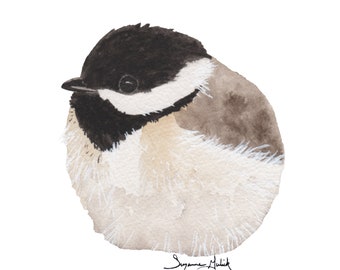Black Capped Chickadee 5x7" Giclee print of my original watercolor painting