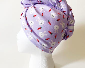 ヘアプロップタオル、ターバンスタイルのTシャツタオル、縮れ毛対策、健康な髪のためのコットンブレンドヘアタオル、春のうさぎのイースター