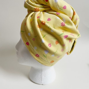 T-shirt Hair Towel for Healthy Curly Hair / 2 Absorbent Layers / Gentle Hair Towel Turban for Curly Hair and Styling Curls, yellow flowers