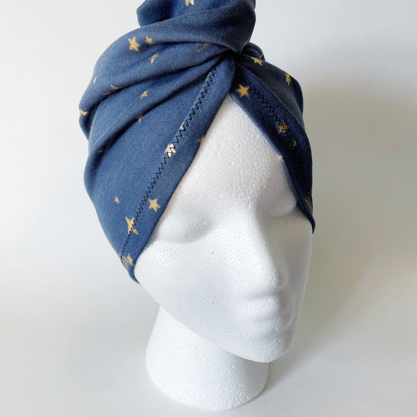 Tshirt Hair Towel, Turban Style, 2 Layer Cotton Hair Plop, Lightweight Absorbent for Wet Hair, Great for Curly Hair, Foil Shooting Star