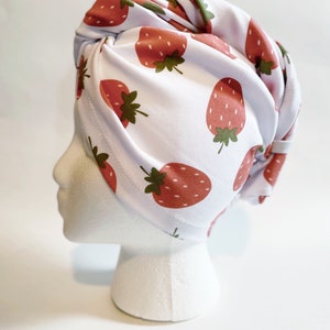 Tshirt Hair Towel, Turban Style, Cotton Hair Plop, Lightweight Absorbent for Wet or Dry Hair, Great for Curly Hair, Strawberries