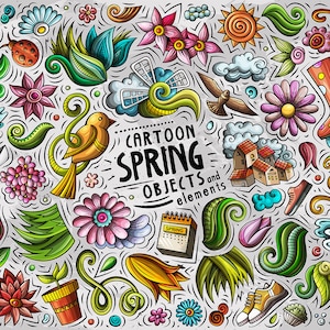 SPRING Vector ClipArt, Season Cartoon PNG Set, Springtime Doodles Clip Art, Spring Season Vector Objects Set, Digital Download, PNG, Vector
