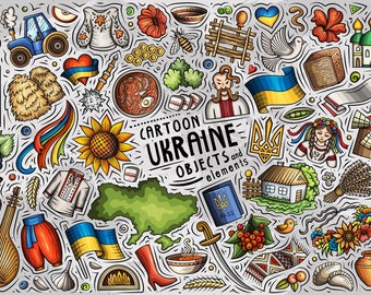 UKRAINE Clipart, Ukrainian Culture Cartoon Set, Funny Clip Art, European Country Stickers, UA Travel Doodles Vector Pack, Instant Download