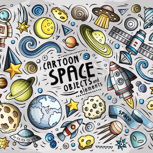 Space Vector ClipArt, Cosmos Cartoon PNG Set, Outer Space Doodles Clip Art, Cosmic Clip Art, Cartoon Vector Objects, Digital Download, PNG