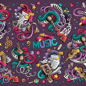 MUSIC Vector Clip Art, Musical Cartoon PNG Set, Musical Instruments Doodles ClipArt, Cartoon Art Vector Objects, Digital Download, PNG