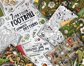 Soccer Digital Paper Pack, Football Seamless Patterns, Scrapbook Paper Set, Soccer Cartoon Seamless Pattern, Football Vector Backgrounds