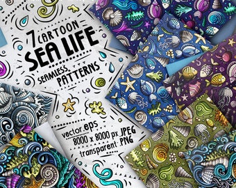 Sea Life Digital Paper Pack, Underwater Seamless Patterns, Scrapbook Paper Set, Underwater Digital, Sea Life Vector Set, Vector Printable