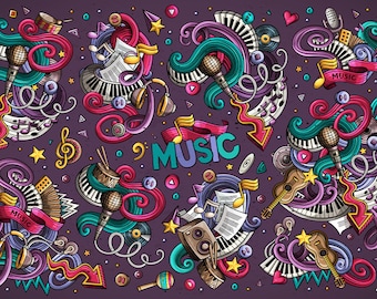MUSIC Vector Clip Art, Musical Cartoon PNG Set, Musical Instruments Doodles ClipArt, Cartoon Art Vector Objects, Digital Download, PNG