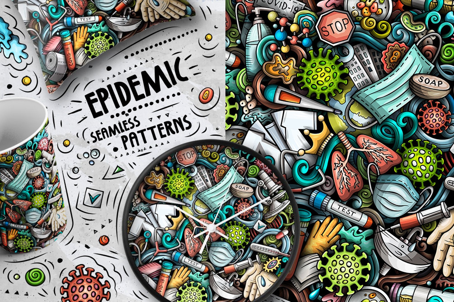 Pandemic Digital Paper Pack, Virus Seamless Patterns, Scrapbook Paper ...