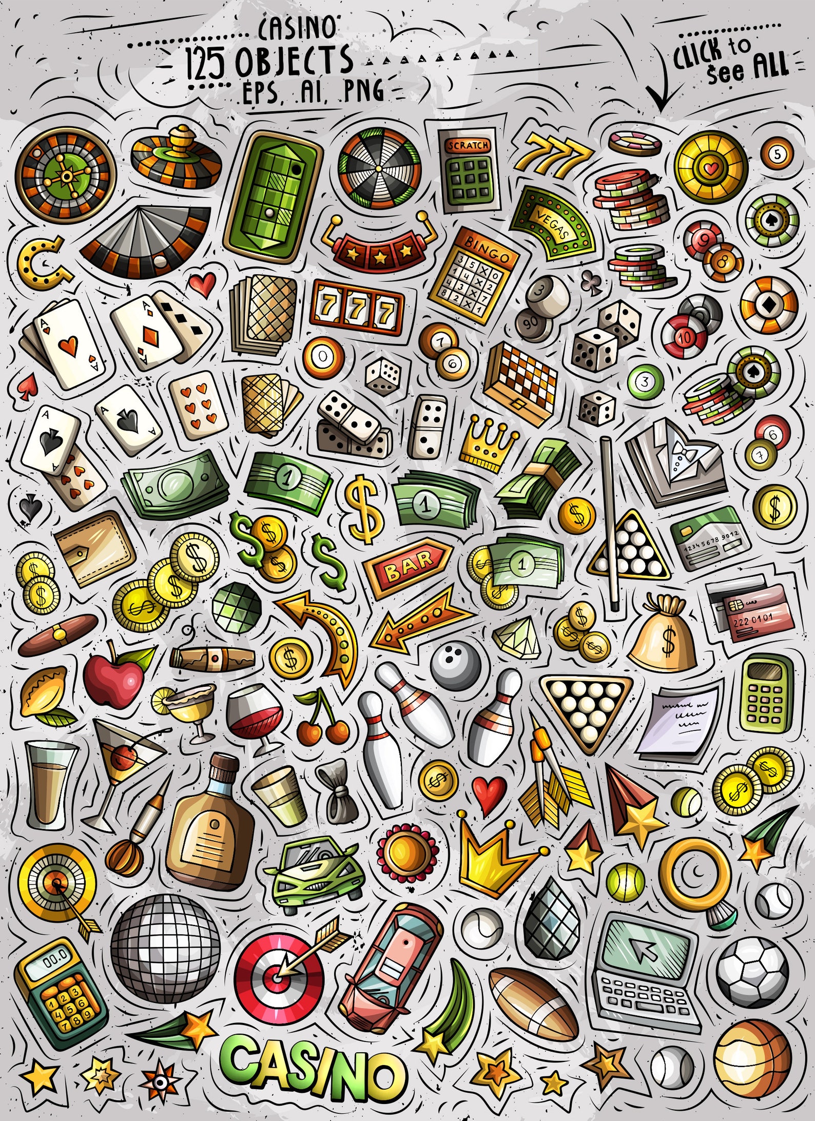 CASINO PNG Clip Art/ Gamble Doodle Stickers/ Doodles Casino Clipart ...