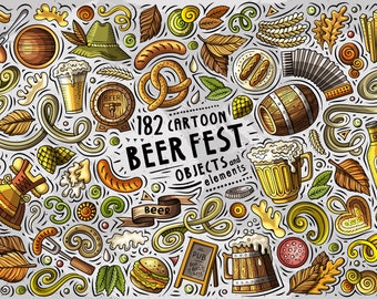 BEER Vector ClipArt, Oktoberfest Cartoon PNG Set, Beer Fest Doodles Clip Art, Oktoberfest Vector Objects Set, Digital Download, PNG