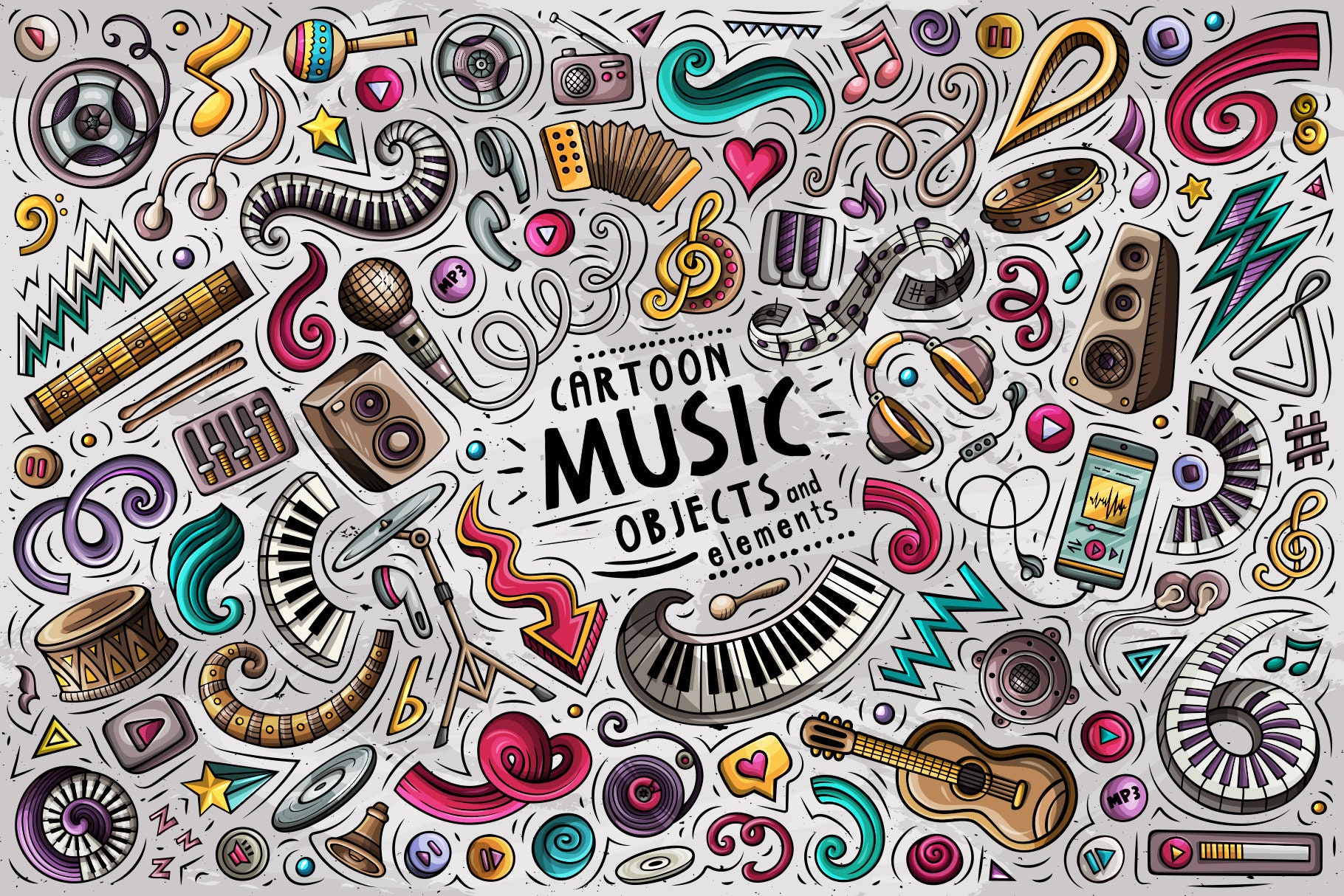 MUSIC PNG Clip Art/ Musical Doodle Stickers/ Doodles Music Clipart