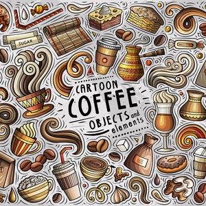 COFFEE Vector ClipArt, Coffee Lover Cartoon PNG Set, 266 Doodles Clip Art, Coffee Clip Art, Cartoon Vector Objects, Digital Download, PNG
