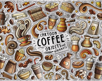 KAFFEE Vektor ClipArt, Kaffee Liebhaber Cartoon PNG Set, 266 Doodles Clip Art, Kaffee Clip Art, Cartoon Vektor Objekte, Digital Download, PNG