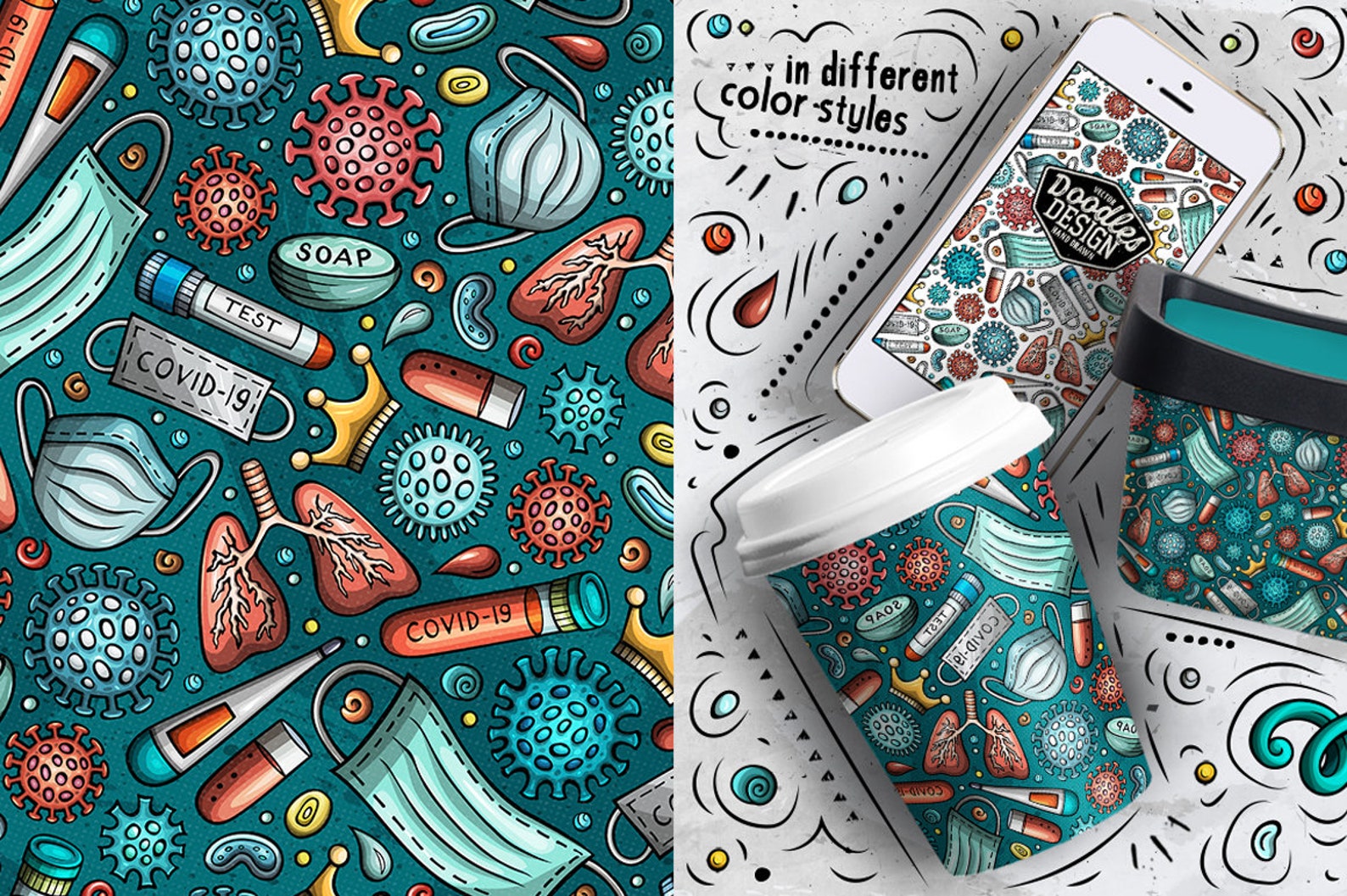Pandemic Digital Paper Pack, Virus Seamless Patterns, Scrapbook Paper ...