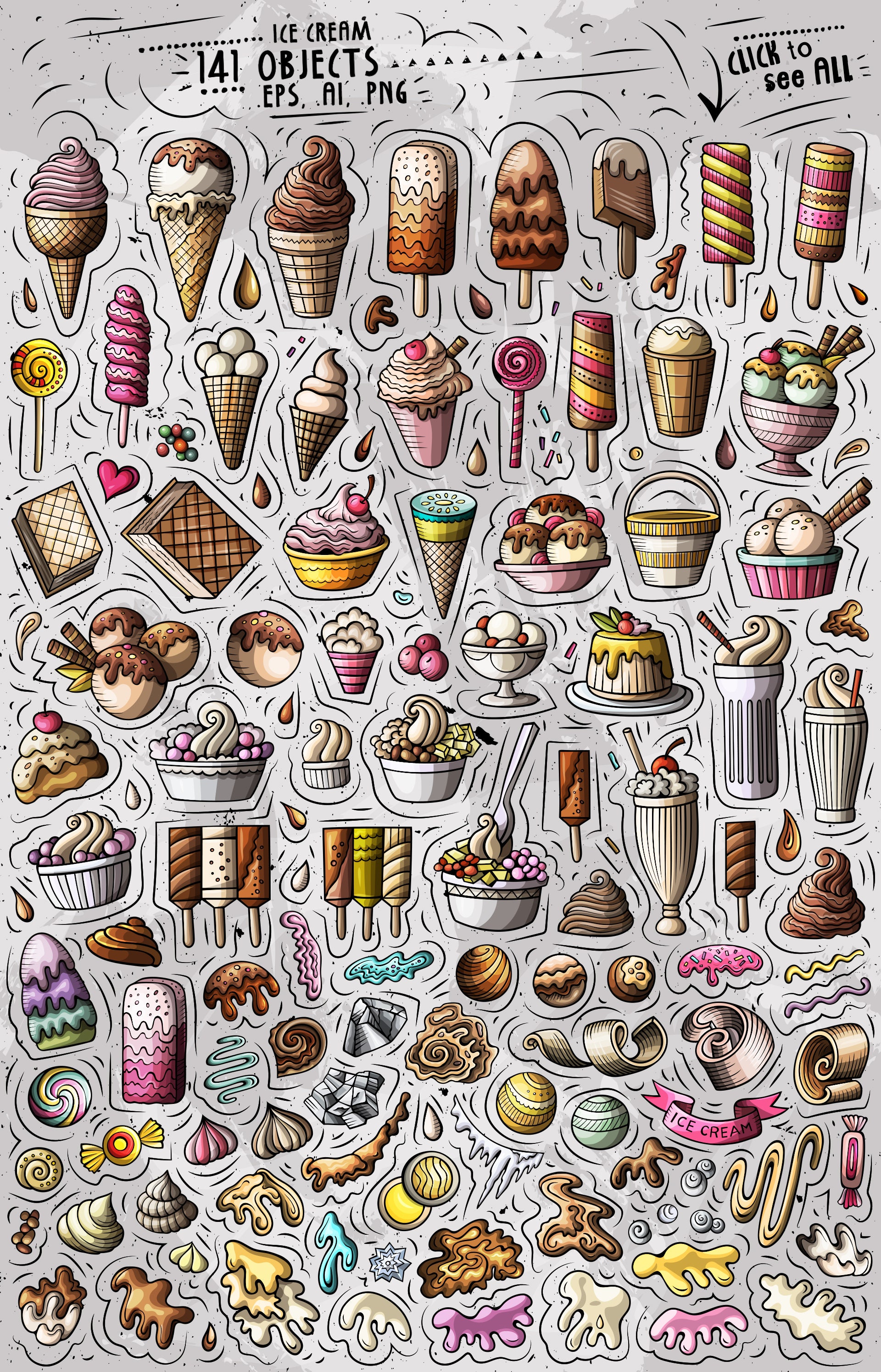 Ice Cream Vector Clipart Ice Cream Cartoon PNG Set Sweet | Etsy