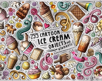 Ice Cream Vector ClipArt, Ice Cream Cartoon PNG Set, Sweet Doodles Clip Art, Food Clip Art, Kids Vector Objects, Sundae, Digital Download