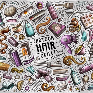 HAIR SALON Clipart, Cartoon Doodle Hairstyle Set, Barbershop Funny Clip Art, Haircut Stickers, Beauty and Care Vector Pack, Instant Download