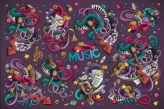 MUSIC Vector Clip Art, Musical Cartoon PNG Set, Musical ...